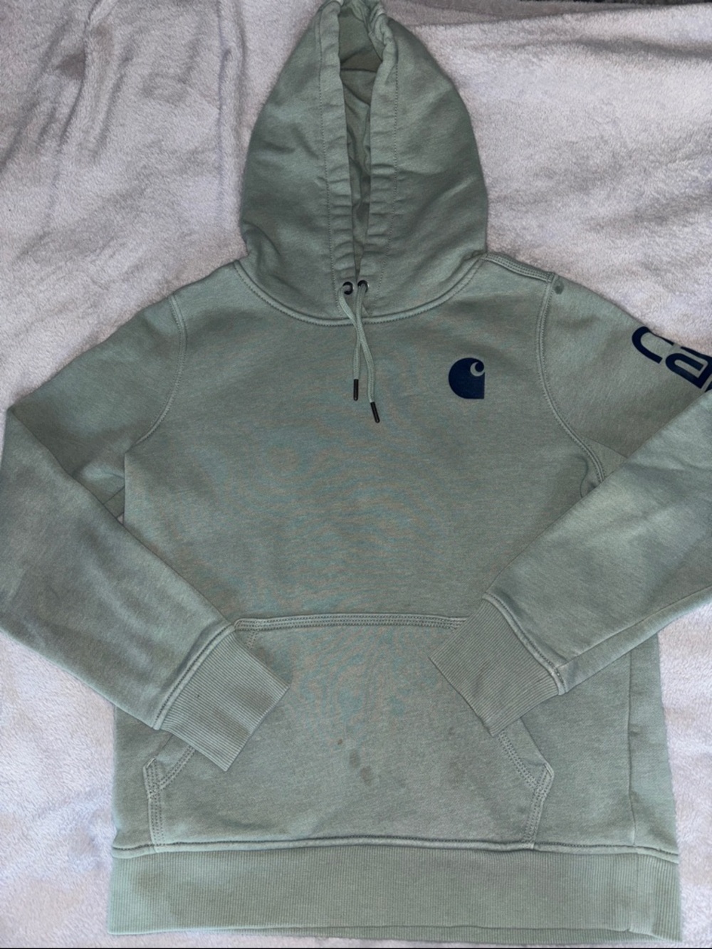 Carhartt Sage Green Pullover Hoodie with Navy Logo